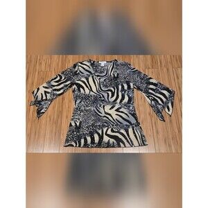 Dressbarn Black & Cream Animal Print V-Neck Top